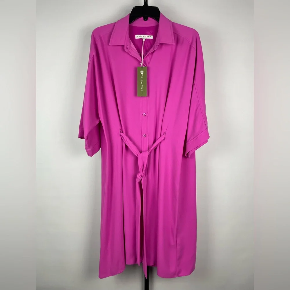 Trina Turk Vibrant Pink‎ Casual Preppy Button Up Collared Shirt Dress